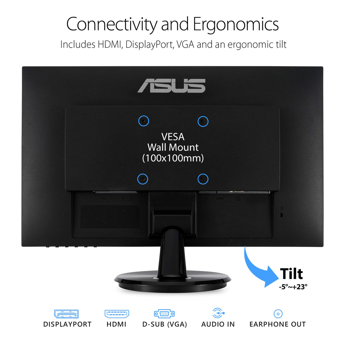 ASUS VA24DQ tilt adjustment enables comfortable viewing from different desk positions