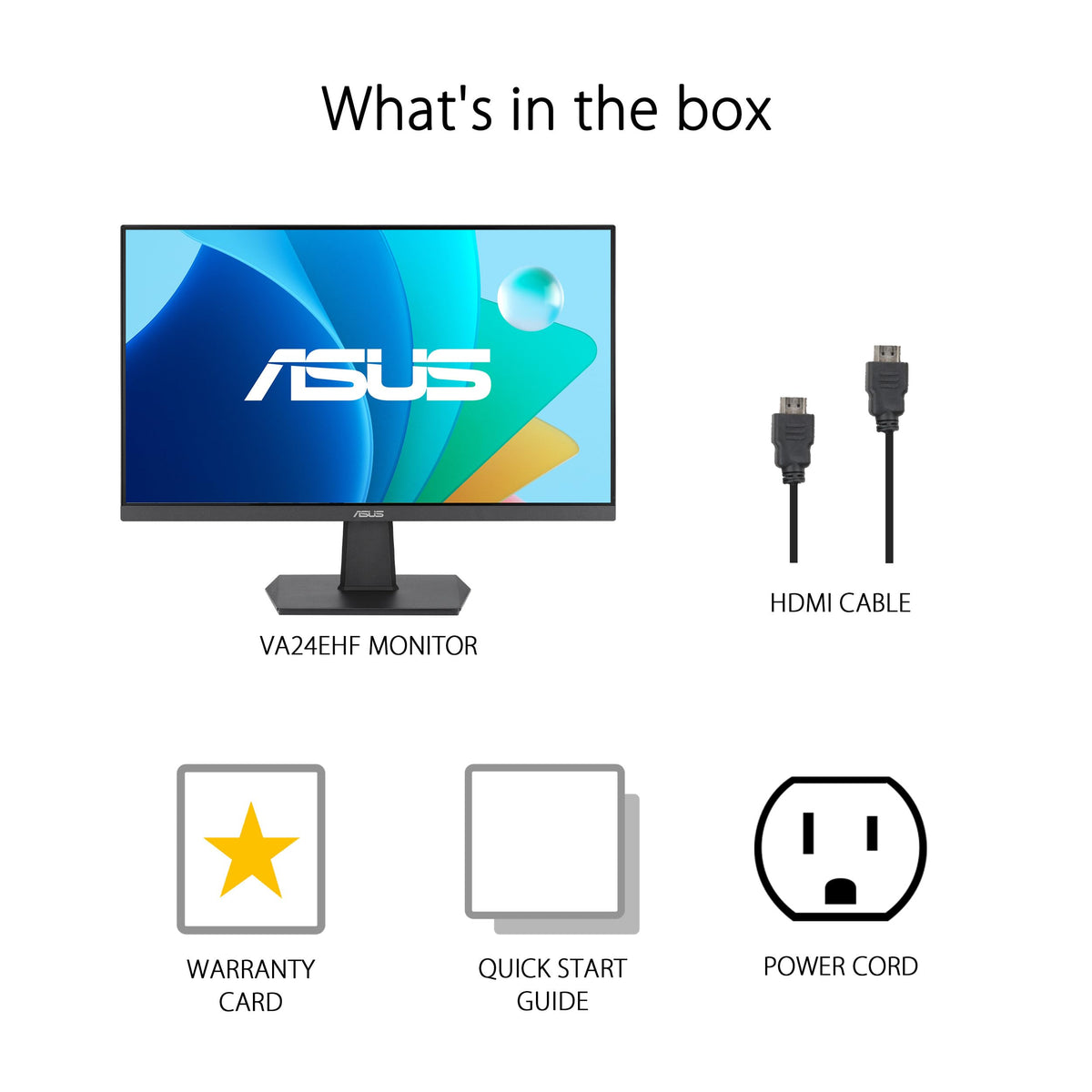 ASUS VA24EHF includes HDMI cable and Quick Start Guide in the box