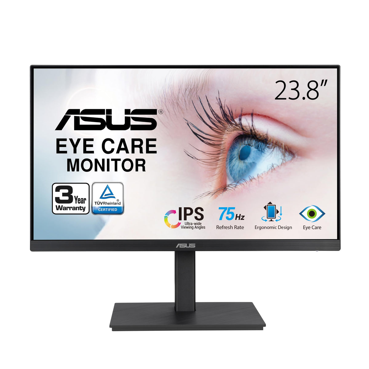 ASUS VA24EQSB frameless display enhances wide viewing angles for immersive work.