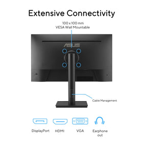 ASUS VA27AQSE rich connectivity: HDMI, DisplayPort, VGA for versatile setups.
