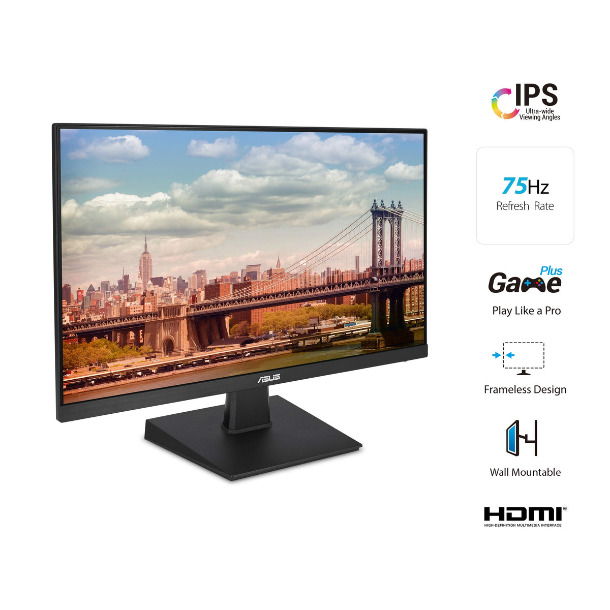 ASUS VA27EHE IPS panel with 178° viewing for consistent colors from any angle.