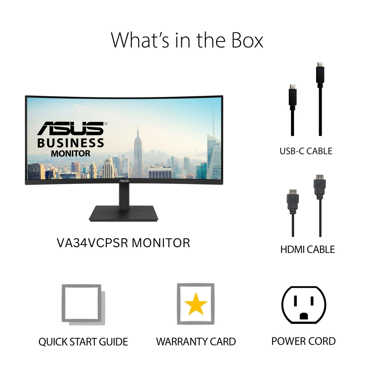ASUS VA34VCPSR RJ45 Ethernet port ensures stable wired network access.