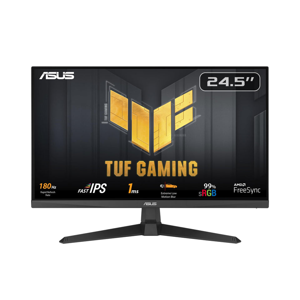 ASUS VG259Q3A front view on desk showing compact gaming monitor setup