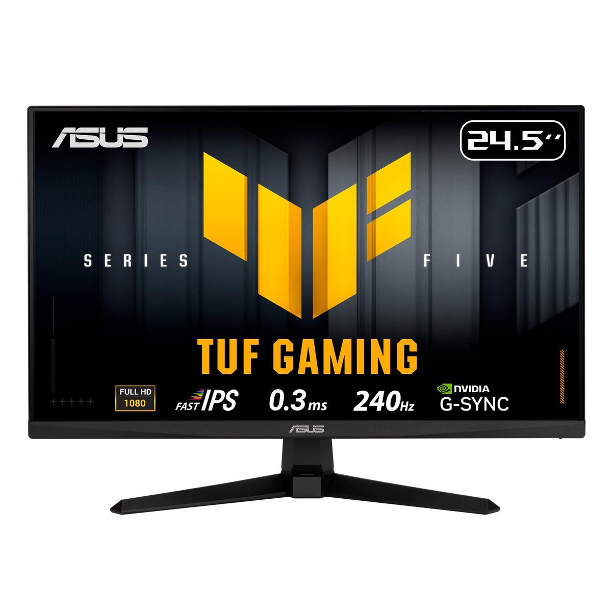 ASUS VG259QM5A front view for immersive gaming setup.