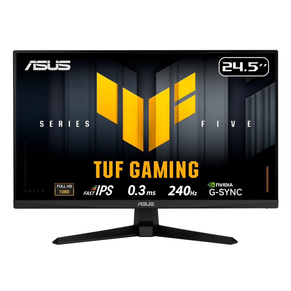 ASUS VG259QM5A front view for immersive gaming setup.