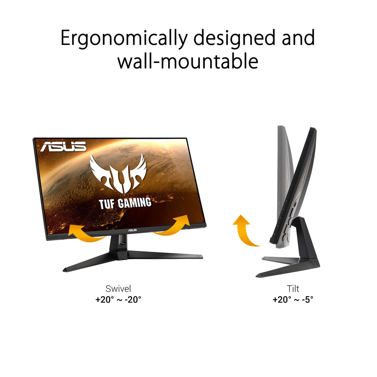 ASUS VG27AQ1A ergonomic stand offers tilt and swivel for comfortable viewing