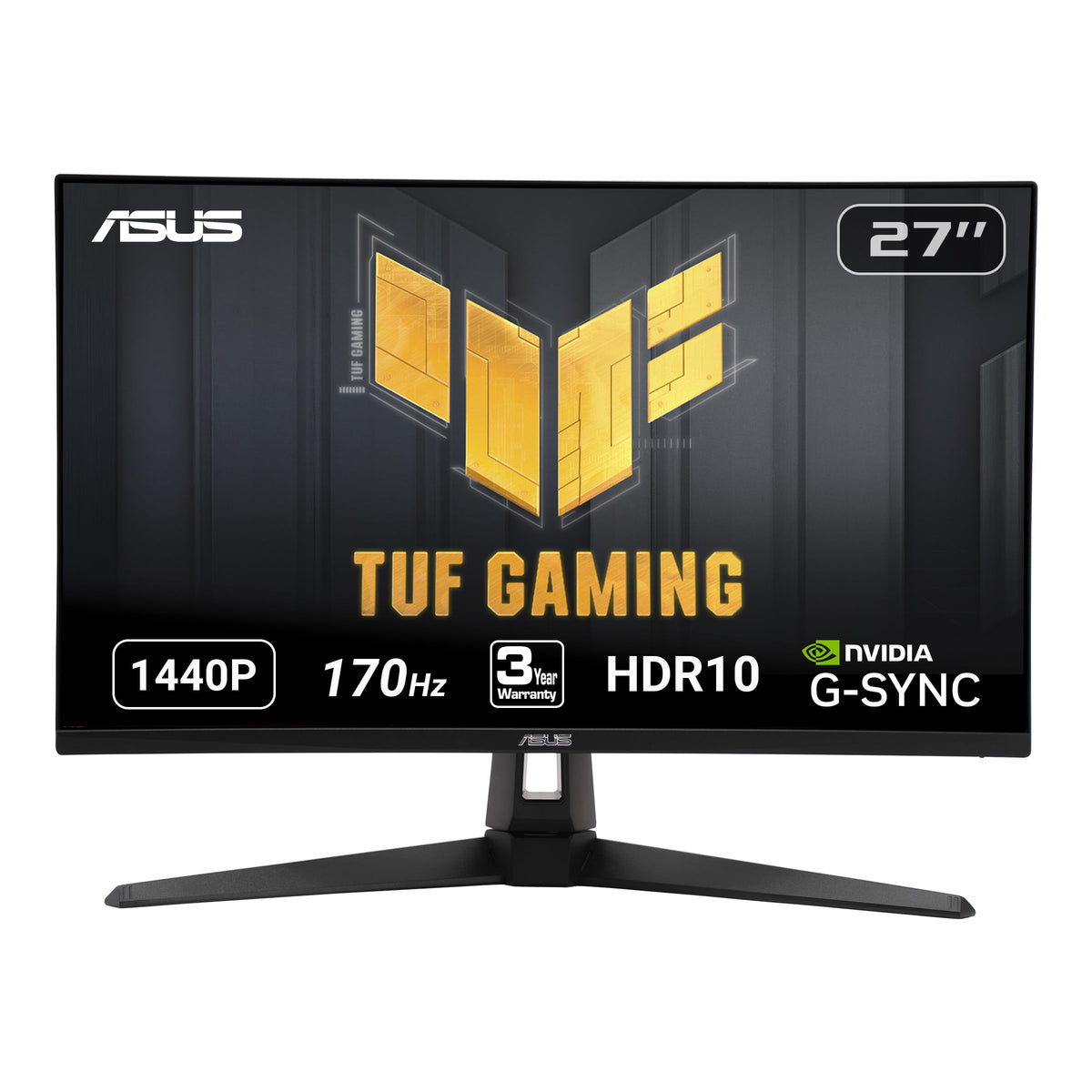 ASUS VG27AQ1A front view shows vibrant IPS panel for sharp gaming visuals