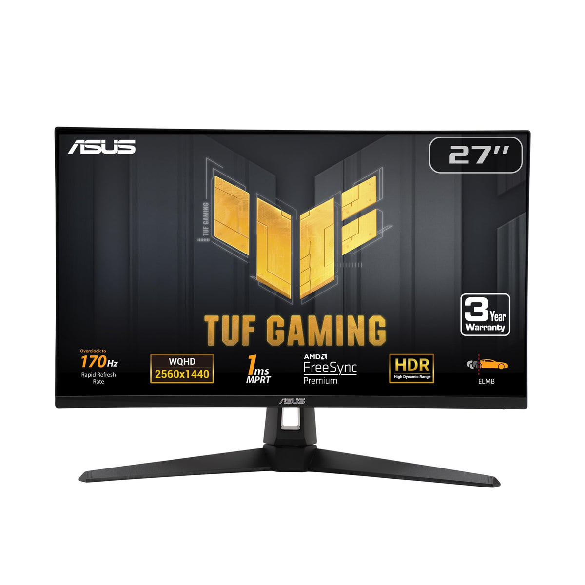 ASUS VG27AQA1A front view highlights immersive 27-inch gaming display