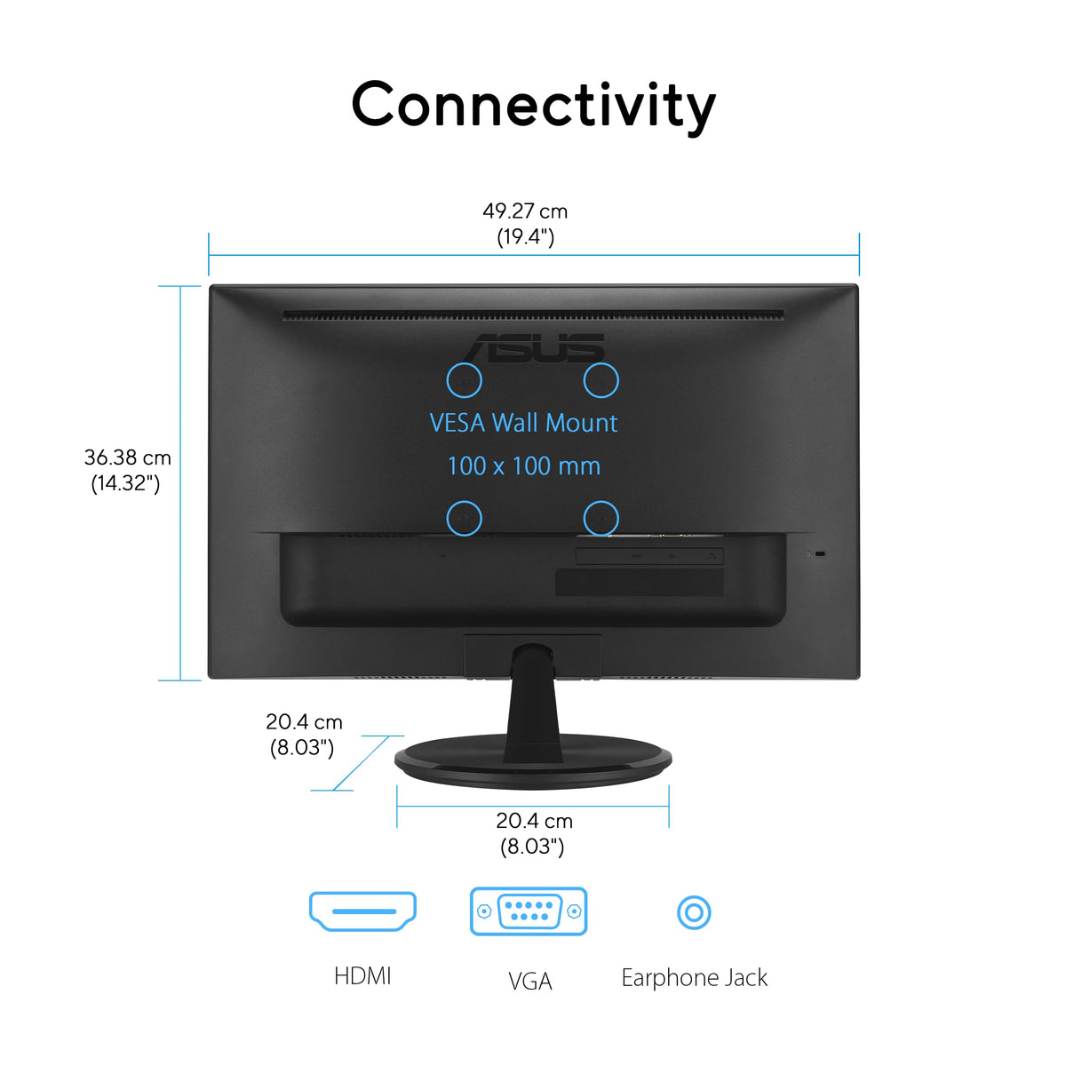 ASUS VP227HF mounted on a wall using VESA alternative placement