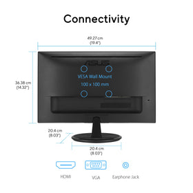 ASUS VP227HF mounted on a wall using VESA alternative placement