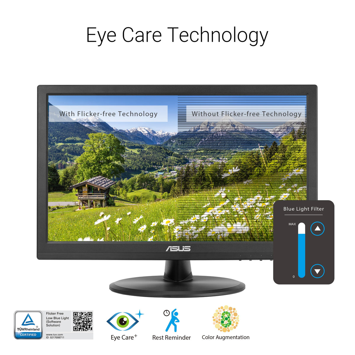 ASUS VT169HE frameless design for a sleek, space-saving setup.