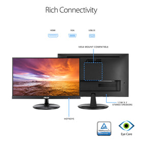 ASUS VT229H frameless design enables near-seamless multi-monitor arrangements.