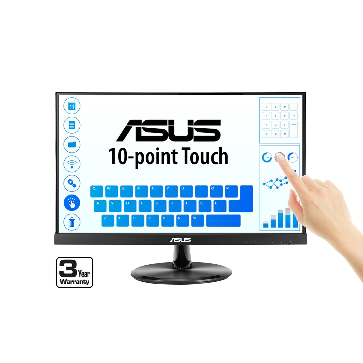 ASUS VT229H front view shows a compact monitor ideal for small desks and multitasking.