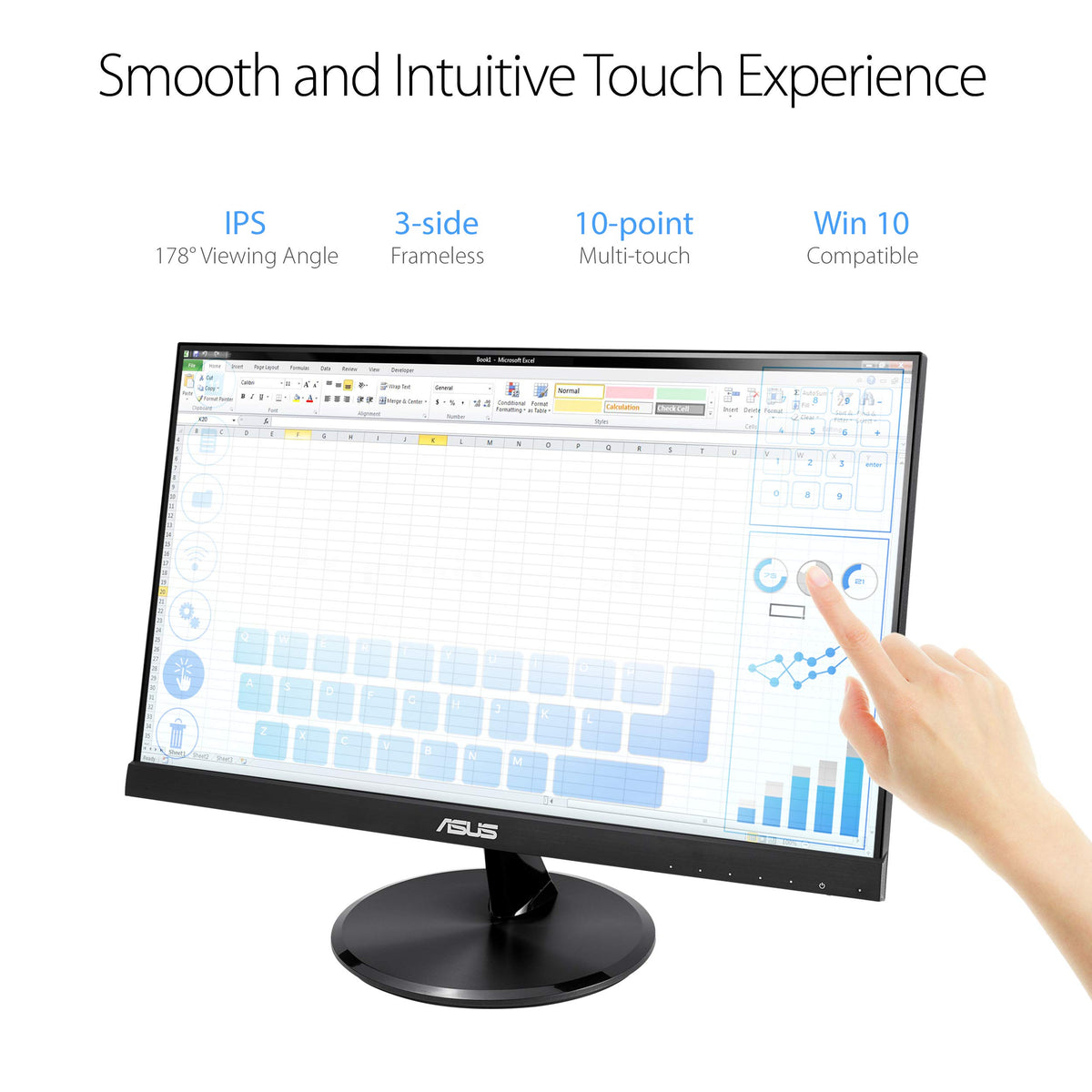 ASUS VT229H side profile highlights slim footprint for space-saving setups.