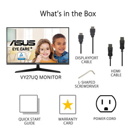 ASUS VY27UQ displaywidget menu illustrates quick adjustments for workflows