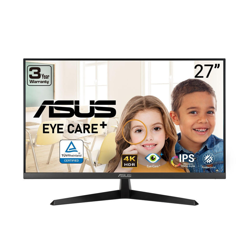 ASUS VY27UQ front view shows a crisp 4K screen ideal for productive work
