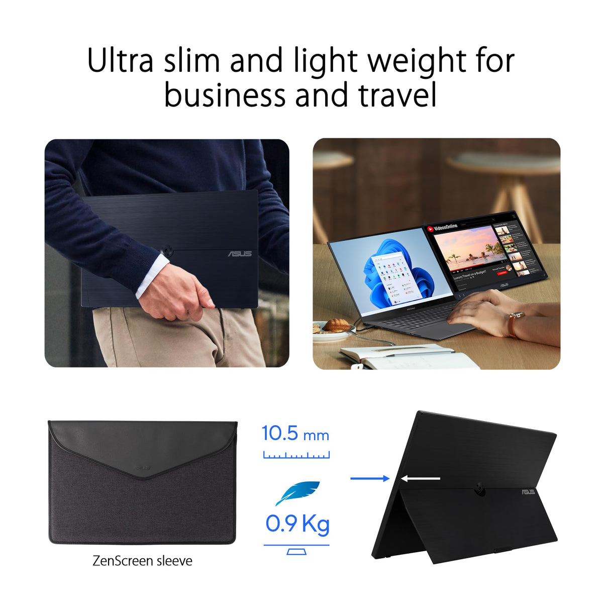 ASUS ZenScreen MB16ACVR kickstand supports portrait and landscape orientations