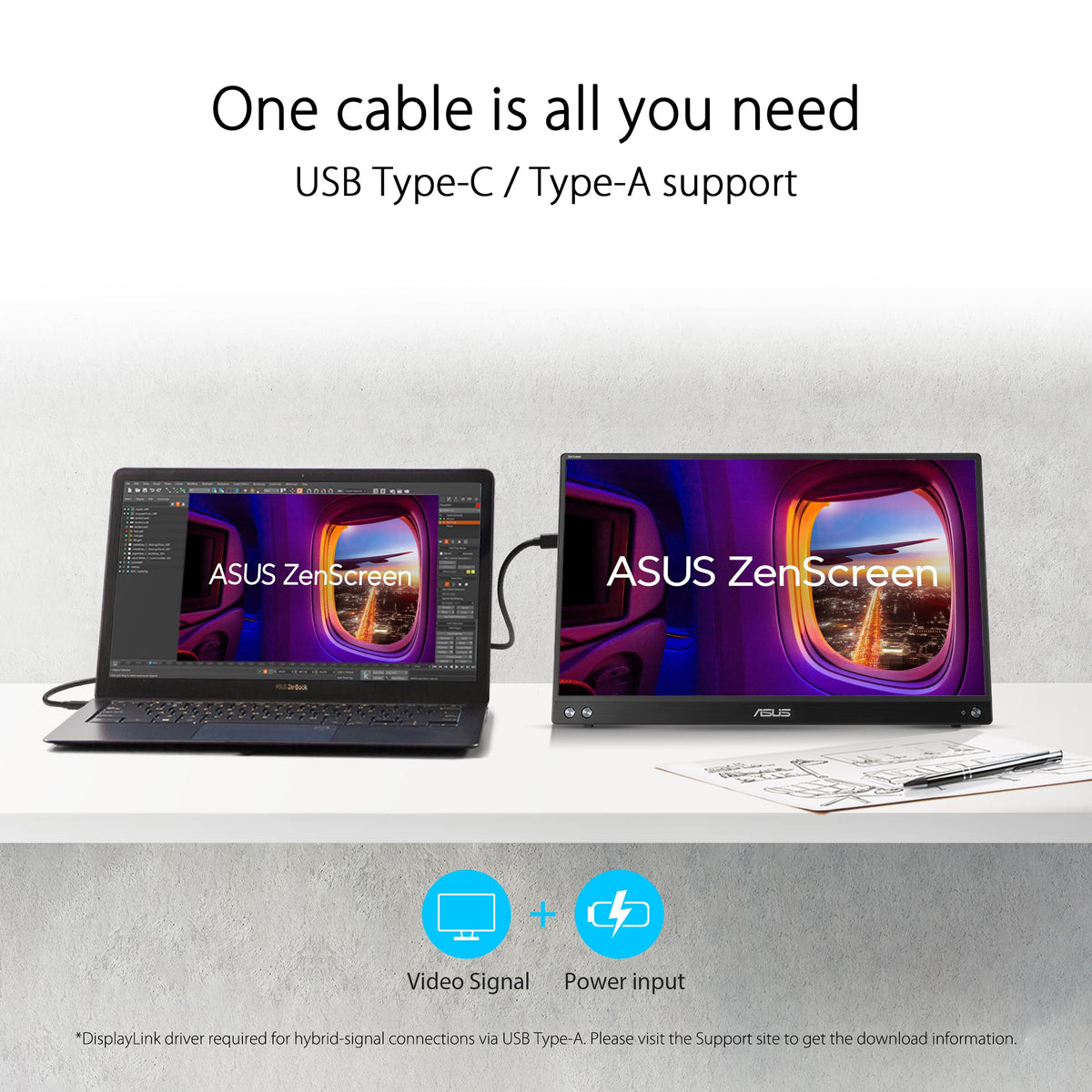 ASUS ZenScreen MB16ACVR side view with USB-C for quick power and video connections