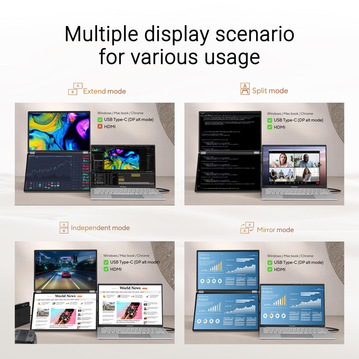ASUS ZenScreen Duo OLED DisplayHDR True Black delivers deep contrast