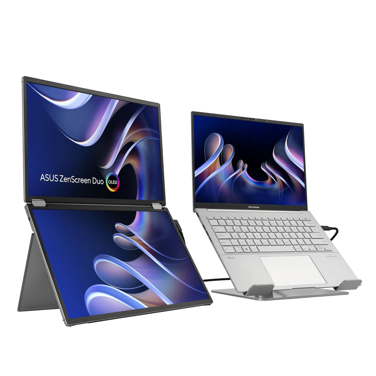 ASUS ZenScreen Duo OLED DisplayWidget Center auto-rotates for easy orientation