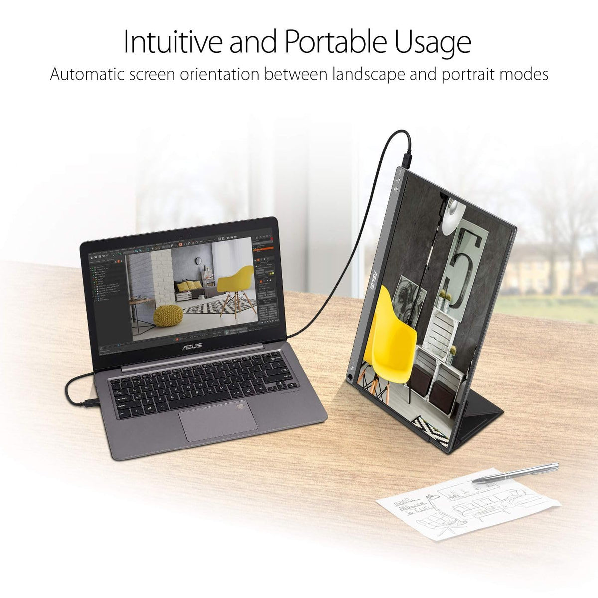 ASUS ZenScreen MB16ACE auto-rotation switches orientation for landscape or portrait