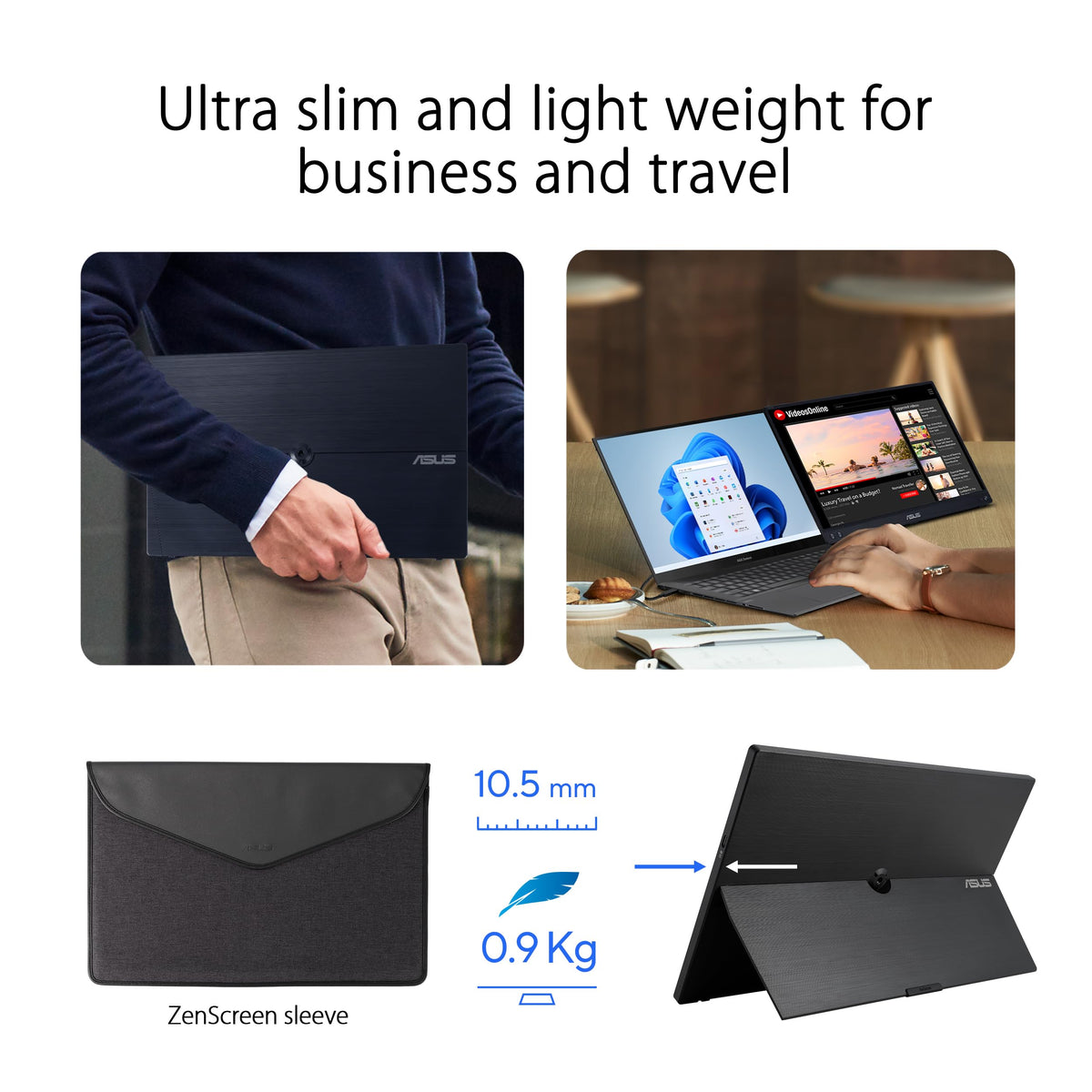 ASUS ZenScreen MB16AHV fold-out kickstand supports ergonomic setups.