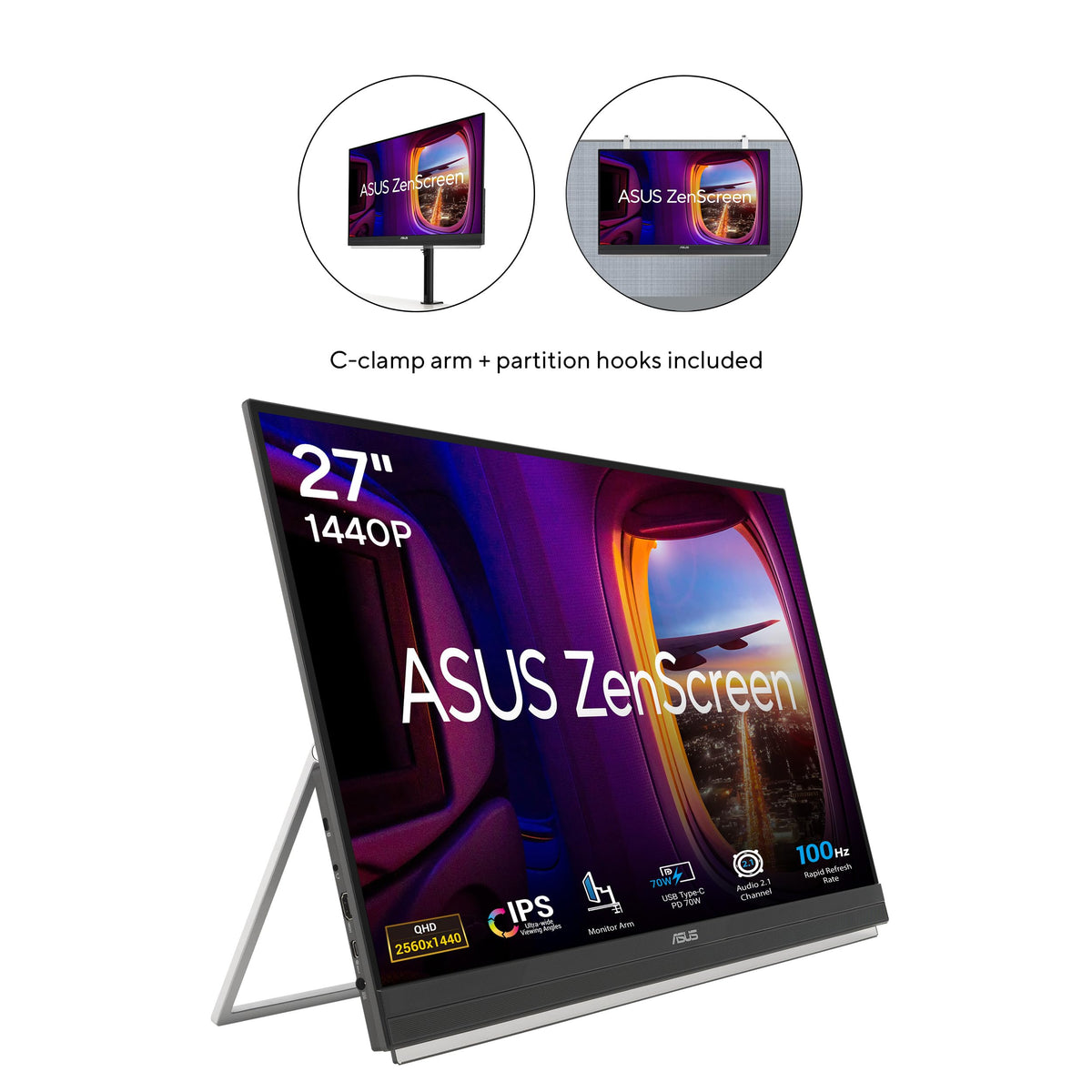 ASUS ZenScreen MB27ACF ultrathin profile ideal for travel and setup