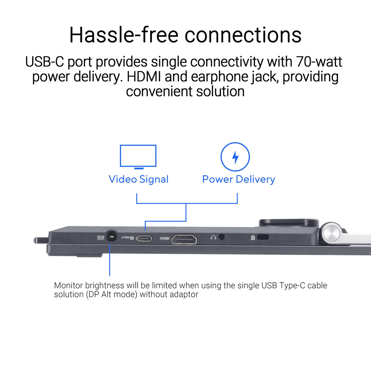 ASUS ZenScreen MB27ACF USB-C PD 70W connectivity simplifies power and data