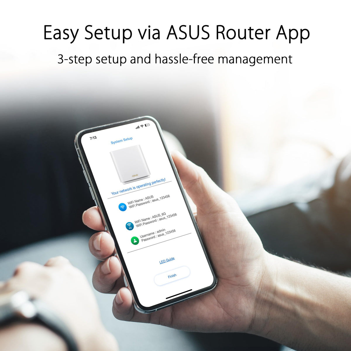 ASUS ZenWiFi ET9 2PK app interface shows centralized control and safety settings.