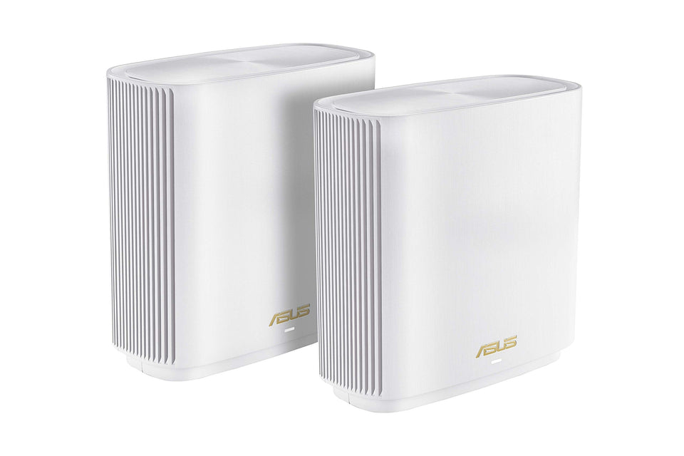 ASUS ZenWiFi ET9 2PK front view demonstrates wide mesh coverage for large homes.