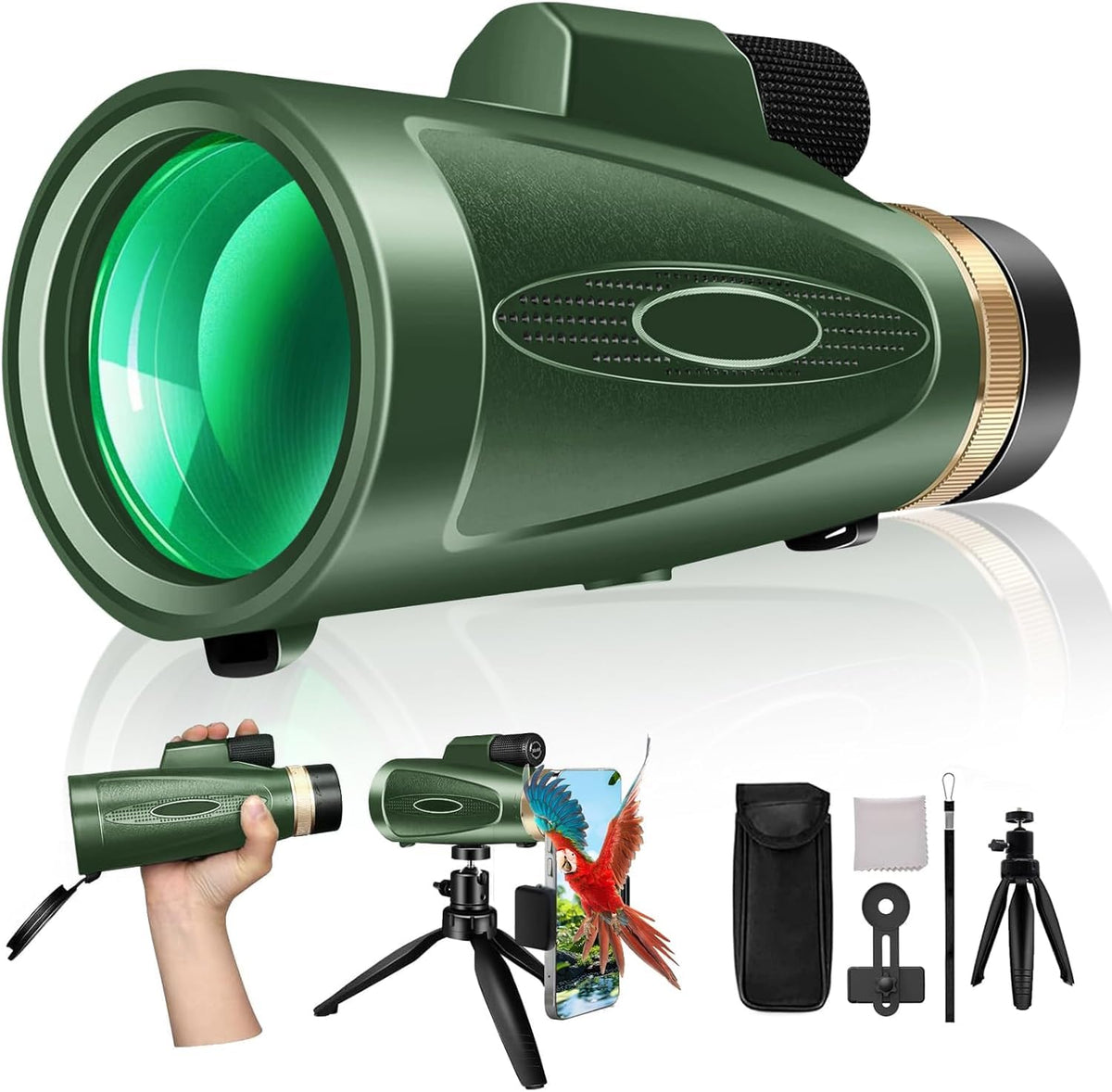 ASxmhGo monocular front view showing compact body and lens — clear distant viewing