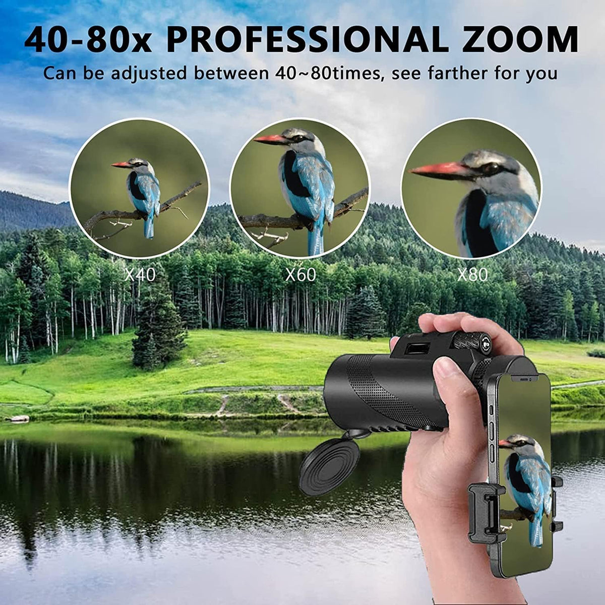 ASxmhGo monocular ideal for bird watching, travel, and outdoor camping.