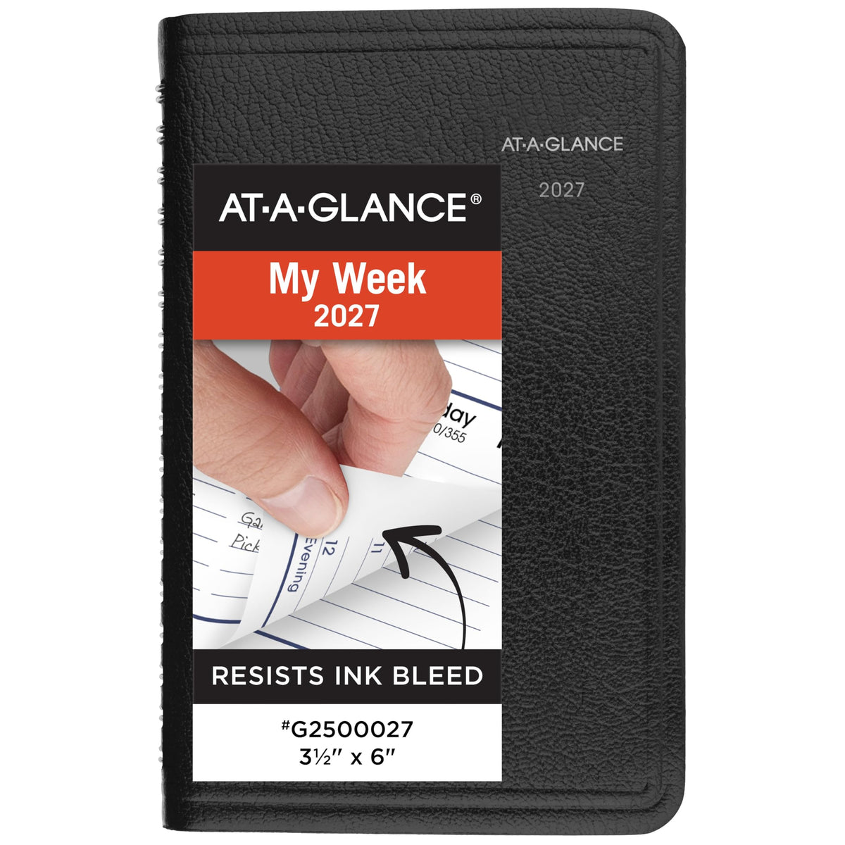 AT-A-GLANCE appointment book weekly front cover highlights durable design for year-long planning.