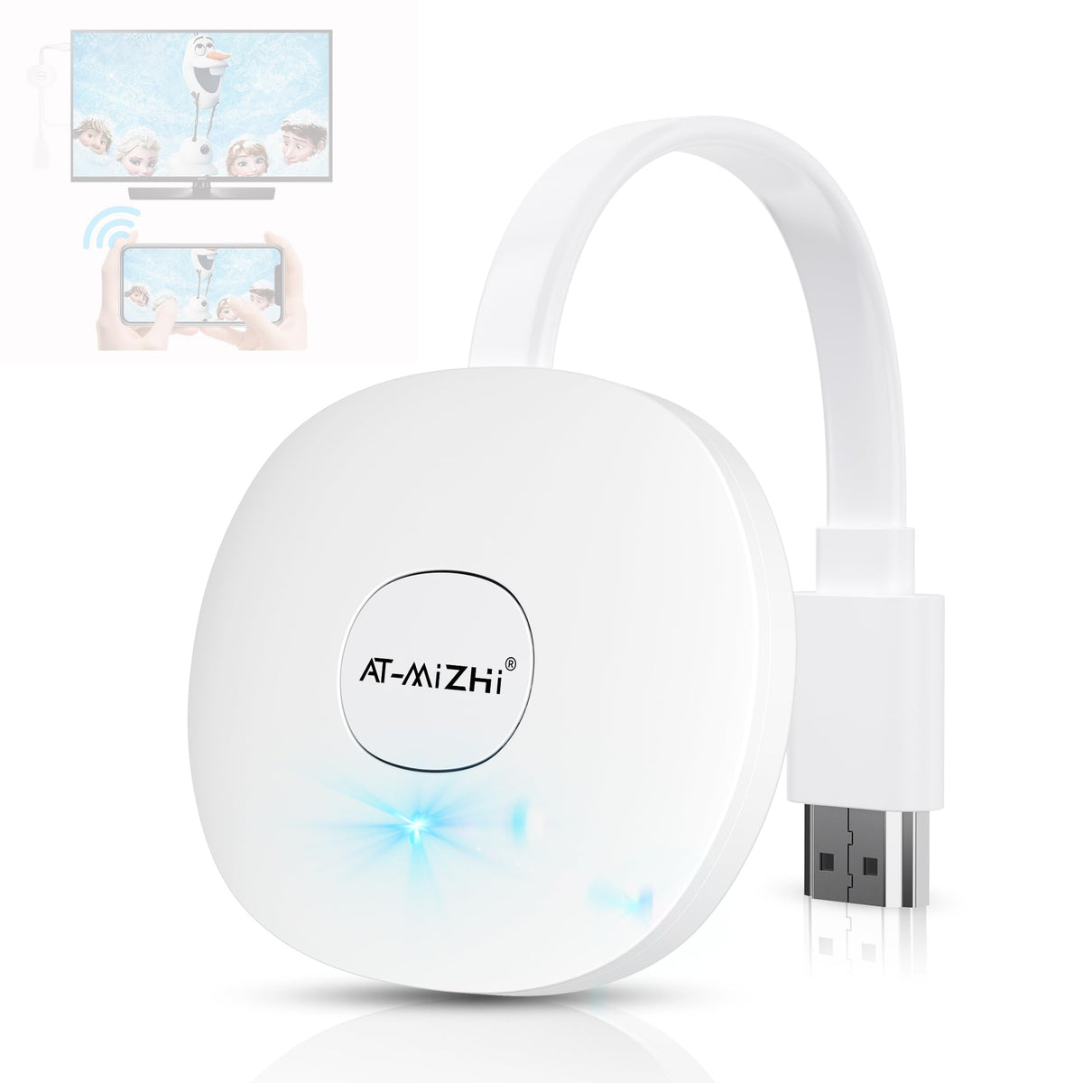 AT-Mizhi wireless HDMI dongle: compact size for portable home streaming.