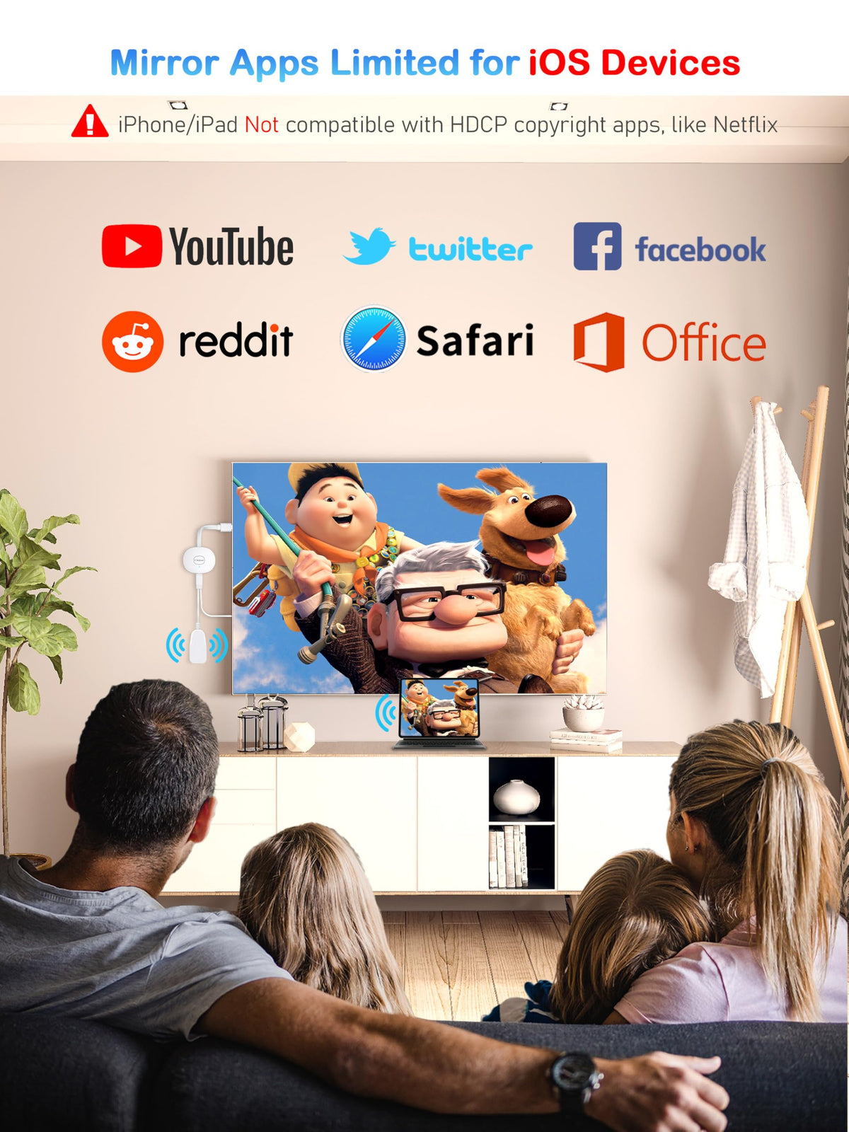 AT-Mizhi wireless HDMI dongle: screen mirroring and extended mode for multitasking.