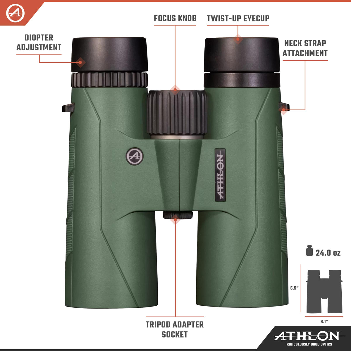 Athlon Optics Forerunner 10x42 twist-up eyecups enable comfortable eye relief