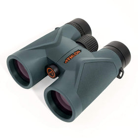 Athlon Optics 8x42 Midas UHD binoculars front view for outdoor viewing.