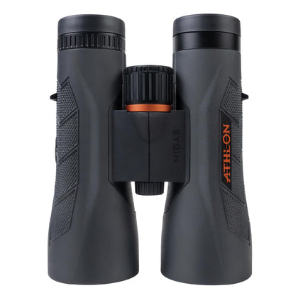 Athlon Optics Midas G2 UHD binoculars side view showing rugged, lightweight magnesium chassis for outdoor use.