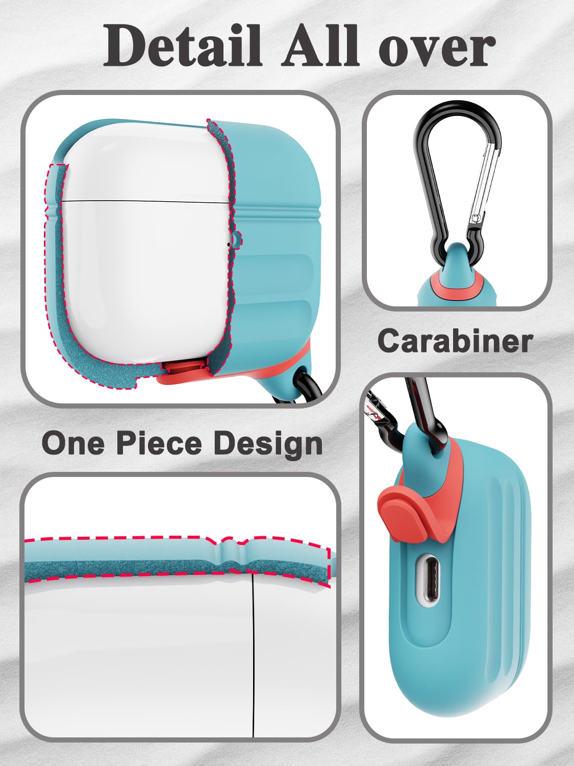 ATIMIRA case clipped with carabiner for hands-free carrying convenience