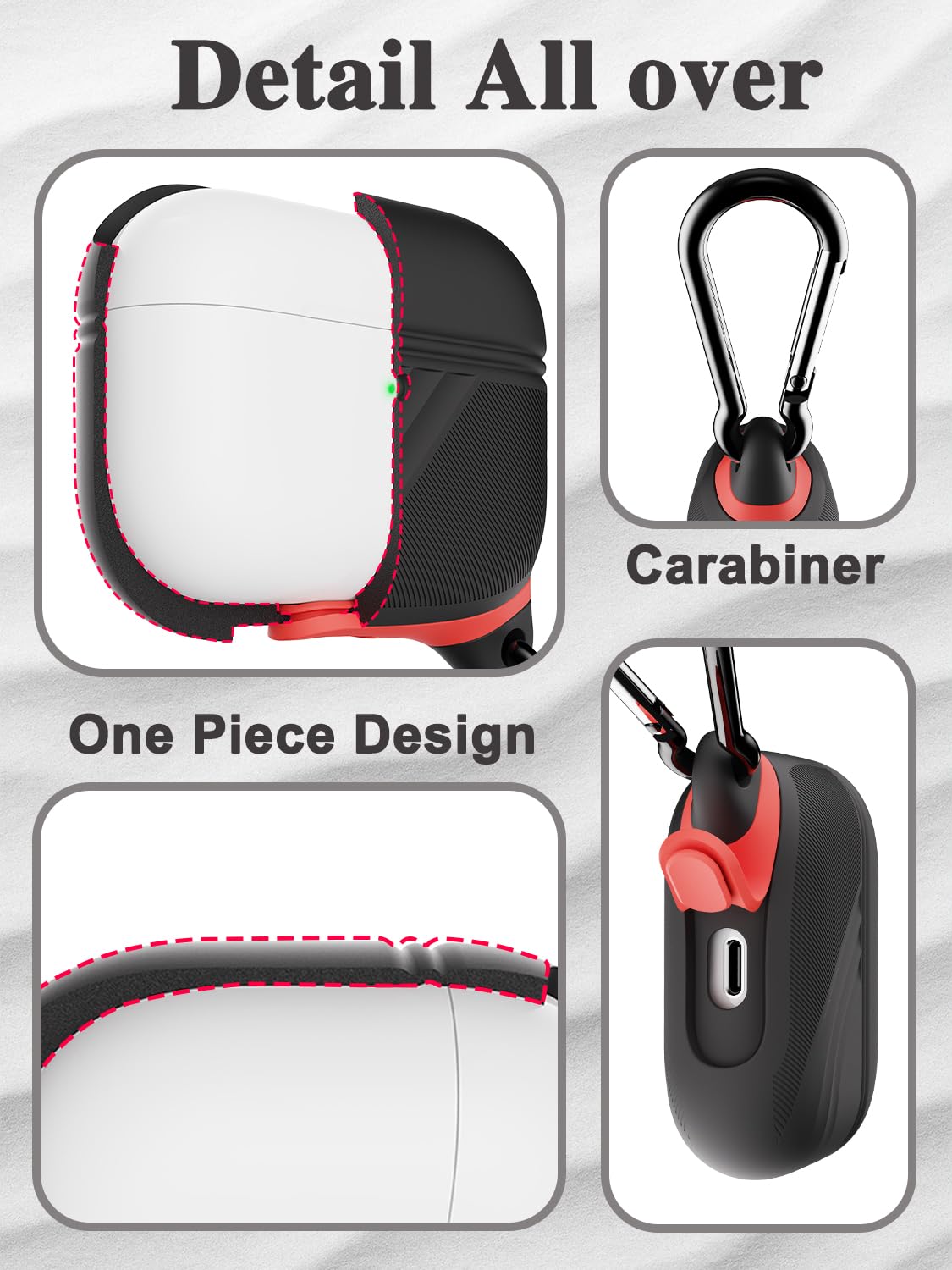 ATIMIRA carabiner clipped to case on belt loop, enables secure everyday carry