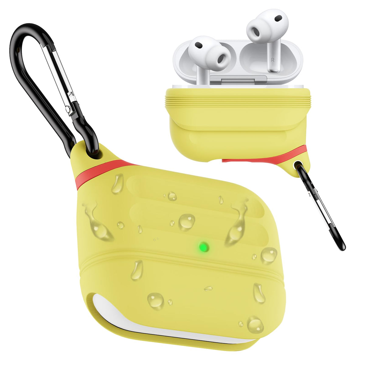 ATIMIRA front view showing Night Glow Yellow case and secure fit benefit