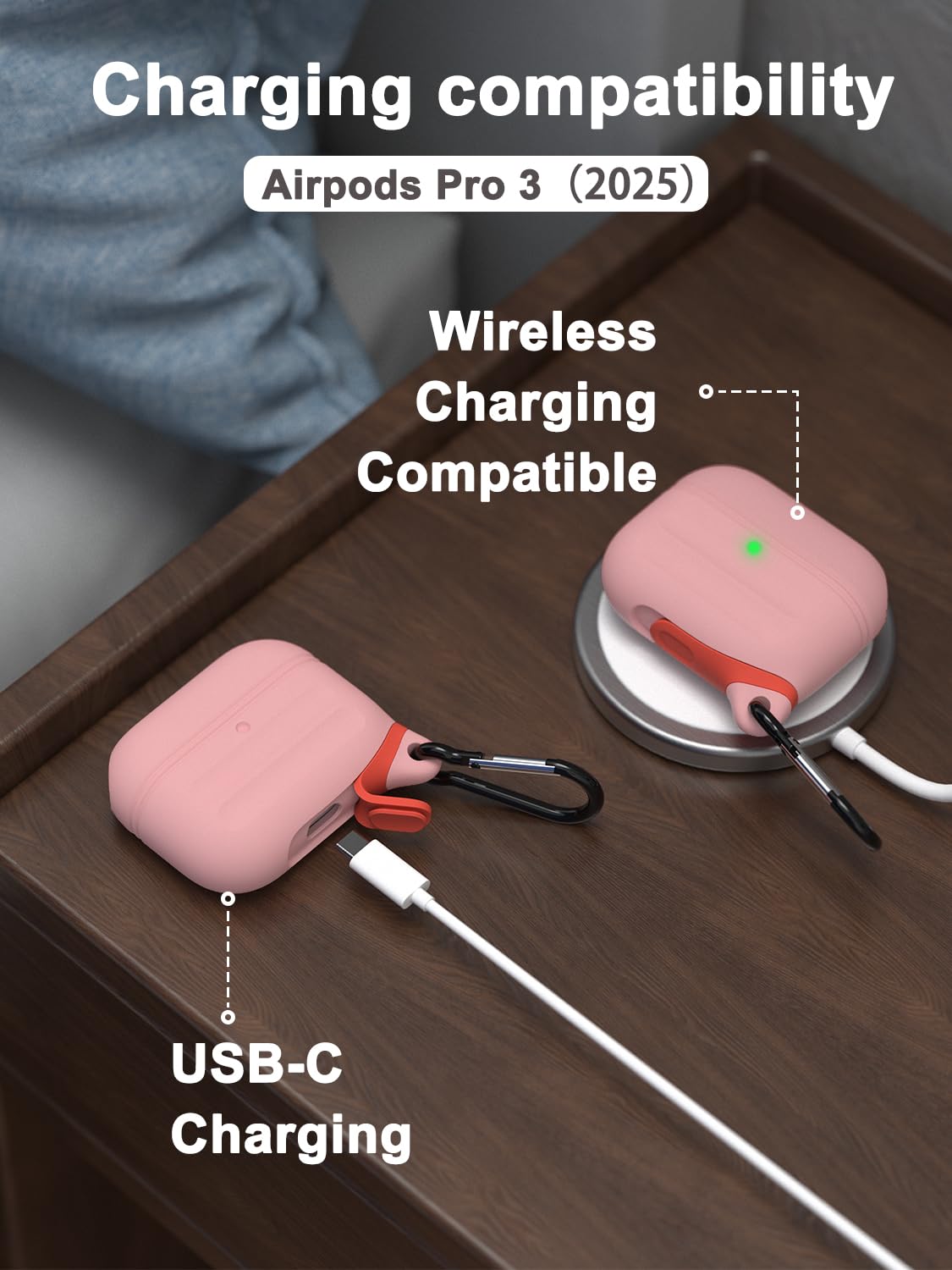 ATIMIRA pink case clipped to backpack strap demonstrating hands-free security
