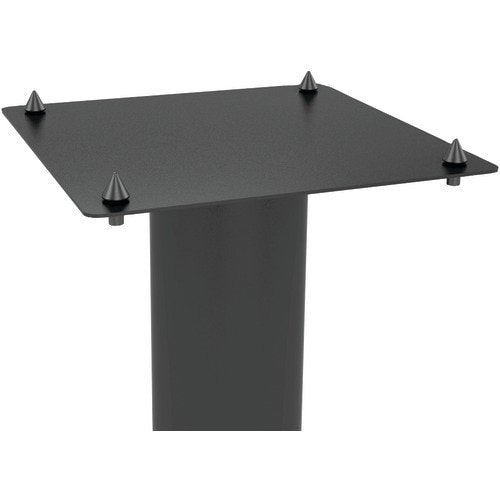 Atlantic two-pack bookshelf speaker stands with adhesive strips and spike studs for versatile placement
