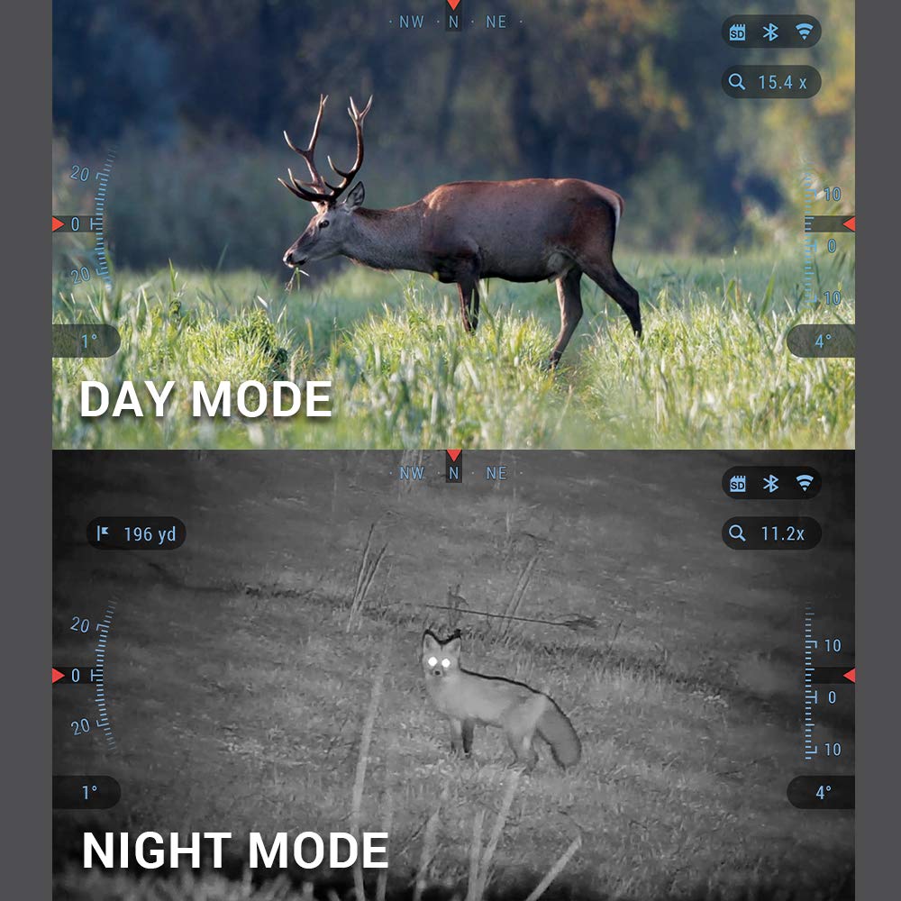 ATN Binox 4K rangefinder distance read for fast target sizing during hunts