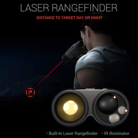 ATN BINOX 4T laser rangefinder close-up demonstrating precise distance readout.