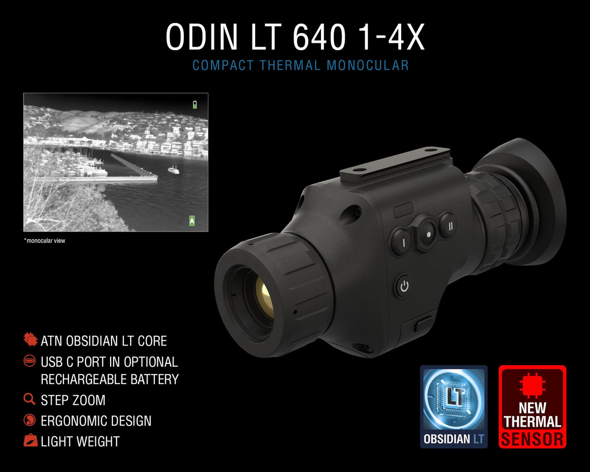 ATN Odin LT offers 1-4x magnification for flexible viewing in hands-free use.