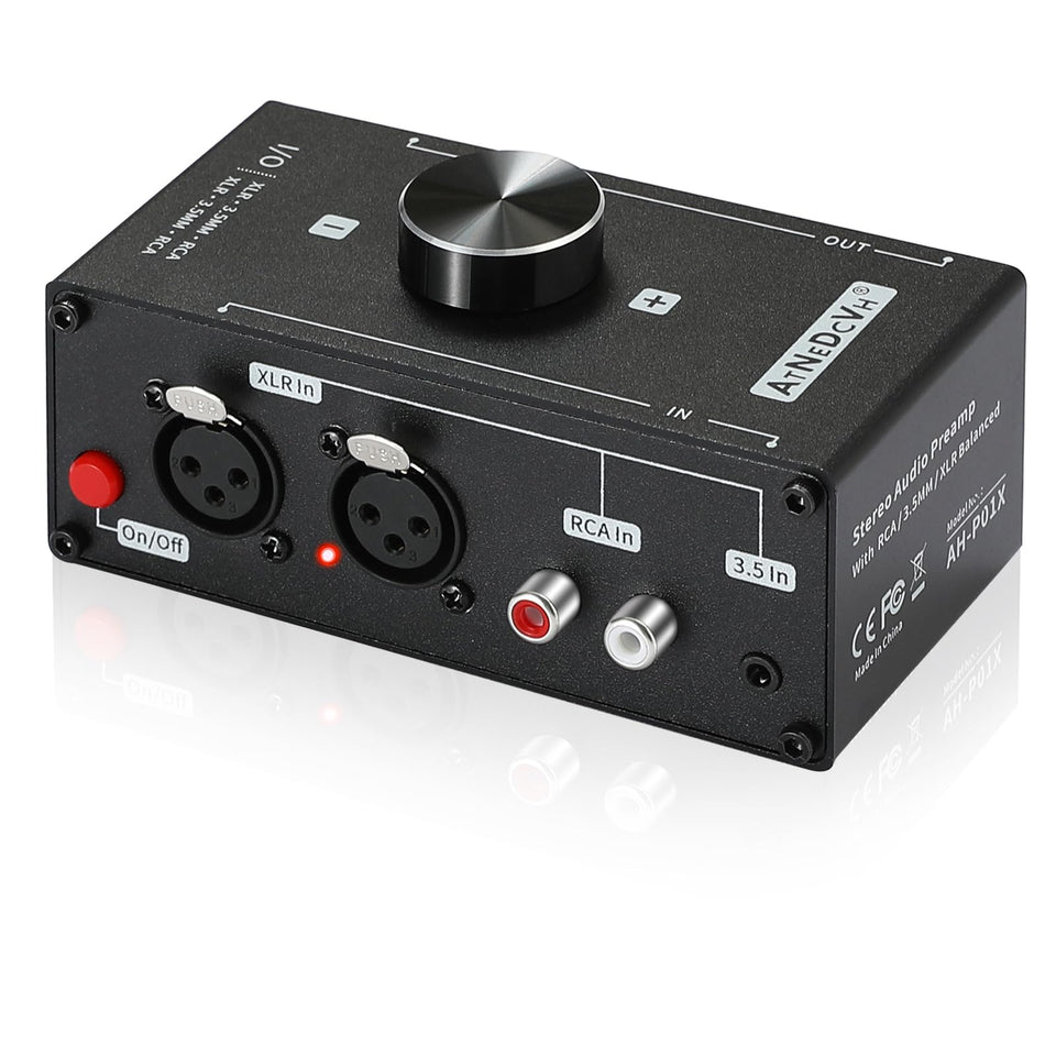 AtNeDcVh front panel showing inputs and volume knob, easy level control