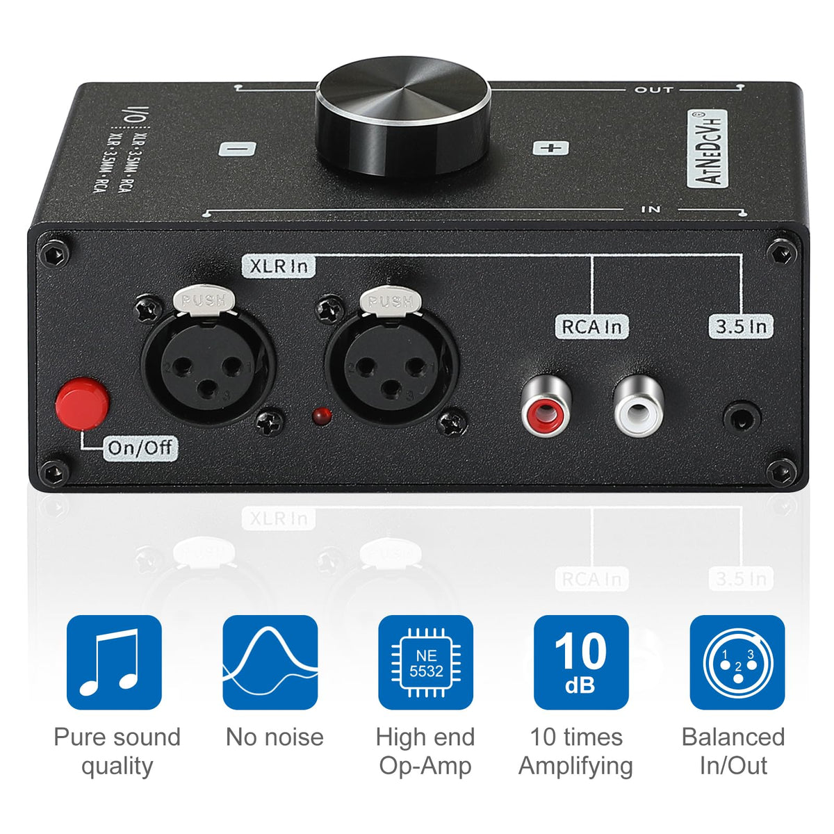 AtNeDcVh interior board with NE5532 op amps, low-noise audio gain advantage
