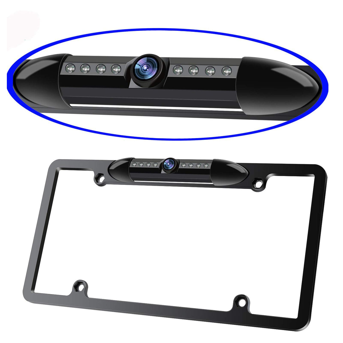 ATOKIT front view license plate frame camera showing sleek fit and wide coverage