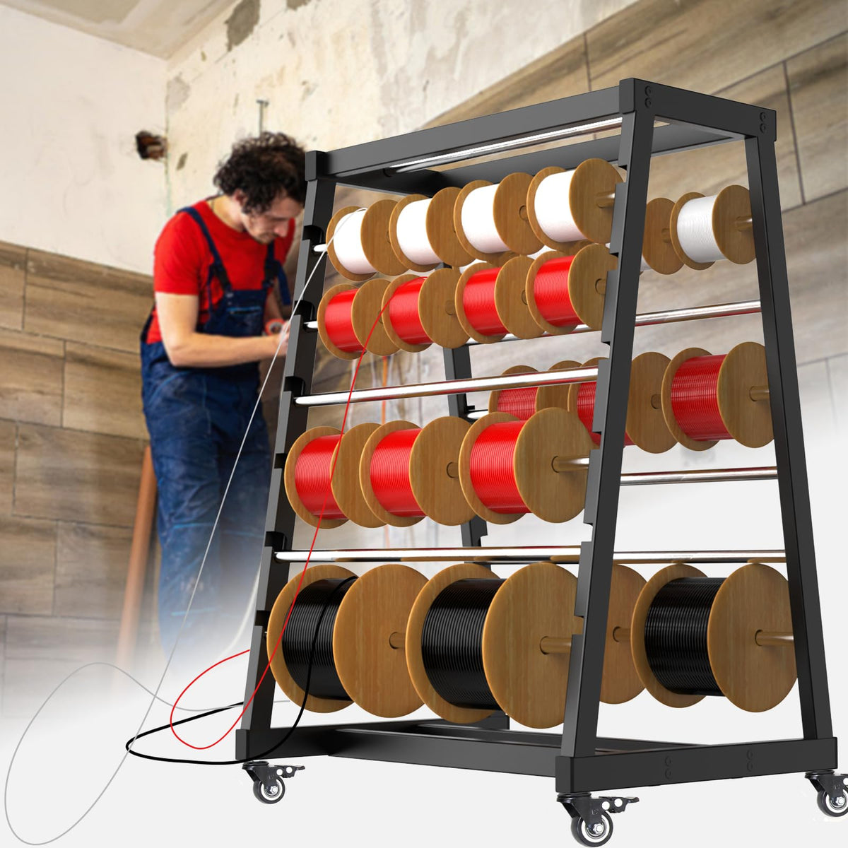 ATOLS off-floor design keeps spools organized on the workbench.